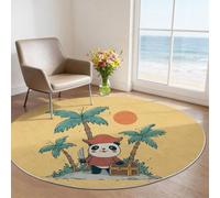 Yellow 150 cm Round Rugs for Living Room, Cartoon Coastal Panda Washable Non-Slip Circle Area Rug, Soft Bedside Carpet for Bedroom Kitchen, Easy-to-Clean Solution for Home Decor