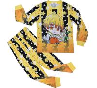 (Yellow, 150cm) Easter Ghost Slayer Demon Slayer Children's Home Clothes Long-sleeved Pajamas Two-piece Suit V Cosplay