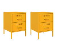 (yellow, 2 pcs) vidaXL Bedside Cabinet Nightstand Bed Table Bed Cabinet Mustard Yellow Steel