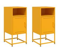 (yellow, 2 pcs) vidaXL Bedside Cabinet Nightstand Bed Table Bed Cabinet Mustard Yellow Steel