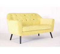 Yellow 2 Seater Retro Designer Accent Curved Fabric Linen Tub Chair Armchair Sofa - D Pro T Homeware
