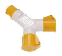 Yellow 2 Way Splitter 16A 110V 2P+E IP44 Plug Socket Connector Industrial