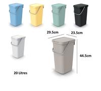 (Yellow, 20 Litres) Sorting Box Bin Recycling Segregation Lidded Handle Wall mount 5 sizes 6 Colour