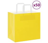 vidaxl kraft paper bags with handles - yellow - 50 pcs - 26x17x25 cm - shopping/gift/party bags - durable & recyclable