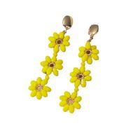 Yellow 3 Flowers Beaded Long Tassel Earrings, Summer Statement Boho Beaded Long Fringe Drop Dangle Chandelier Earrings for Women Summer Vacation Jewelry
