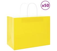 vidaXL Kraft Paper Bags - 50 Pcs Yellow Tote Bags with Handles, Durable Recyclable Gift/Tote/Shopping Bags, Customisable, 32x17x25 cm