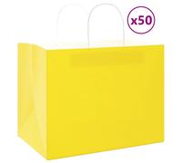 vidaXL Kraft Paper Bags - 50 Pack - Yellow Gift/Shopping Bags with Handles, Customizable, 32x22x24 cm