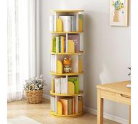 Yellow 360° Rotating Bookshelf 4/5 Tier Kids Bookshelf Small Corner Bookshelf For Small Space 360 Display Floor Standing Bookcase Storage Rack For Bedroom Living Room Kids Rooms(46x46x126cm/