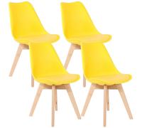 (Yellow) 4 x Charles Jacobs Dining Chairs Beech Wood Legs Tulip Design Furniture Set