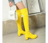 (yellow, 40) Women Over the Knee High Boots Block Heels Ladies Long Boots Party Women Winter Shoes Plus Size 48