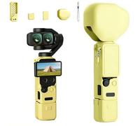 [Yellow - 5-in-1 Kit] Protective Silicone Case for DJI Pocket 4 Pro, Hollowed-Out Cooling Gimbal Guard Cover Accessories with Screen Protector Cap, Lens Cover & Lanyard