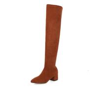 Yellow,6.5 UK,Womens Thigh High Chunky Block Heel Over The Knee Boots Faux Suede Elasticity Pull on Long Boots Pointed Toe Tall Boot for Winter Fall