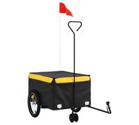 (yellow, 62.5 x 124 x 52 cm) vidaXL Bike Cargo Trailer Bike Carriage Bicycle Wagon Trailer with Flag Iron