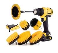 (Yellow) 8pcs Cleaning Drill Brush Set Power Scrubber Cleaning Brush Kit with Extension Rod for Car Kitchen Grill Tile Toilet Bathroom