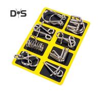 (yellow) 8Pcs/Set Metal Puzzle Ring Brain Teaser 3D Wire Puzzle Game Kids Adults Mind Logic IQ Test Educational Unlock Interlock Toy Toddlers Boys Girls Gift