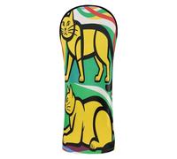 Yellow Abstract Lines Cat Golf Cover Set Waterproof Headcovers with Number Tag for Driver Fairway Hybrid Wood