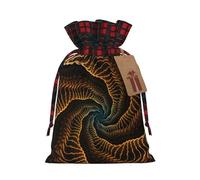 Yellow Abstract Spiral Pattern Print Christmas Drawstring Linen Gift Bags Reusable Fabric Bags With Tags For Christmas Gifts