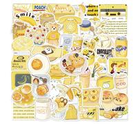 Yellow Aesthetic Stickers Cute Food Dessert Drink Coffee Tea Bear Smile Kawaii Pack Vinyl Decals Labels Laptop Bottle Journal Scrapbook Planner Waterproof Cartoon Collage