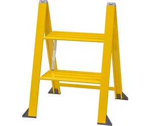 Yellow aluminium stepladder Vikingstep Midi by W.Steps I 480 mm high I Load capacity up to 150 kg I Compact aluminium folding stepladder with 2 steps I Only 35 mm wide I 728602