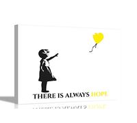 Yellow Always Hope Balloon Girl by Banksy Quote Canvas Prints Framed Wall Art Graffiti Pictures Home Bedroom 40 x 30cm (16 x 12 inches) A3
