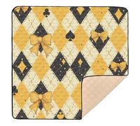 Yellow and Black Bow Plaid Large Sturdy Baby Playmat for Indoor Outdoor Portable Infant Play Mat for Babies Infants Toddlers, 50'' x 50''