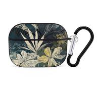 Yellow and Black Flowers Airpod Pro Case AirPods 2 Case for Women Hard Shell Protective Cover with Carabiner Keychain Compatible with AirPods Case 2nd 1st Generation, Front LED Visible Black
