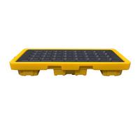 Yellow and Black Oil Spill Containment TrayModular Polyethylene Storage PlatformLeakProof Flat GratePerfect for Warehouses and Hazardous Material Management