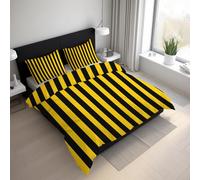Yellow and Black Striped Emperor Size Duvet Cover Sets - 3 Pcs Simple Stripe Bedding Set Reversible Soft Microfibre Quilt Covers & 2 Pillowcases with Zipper Closure