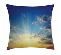 Yellow And Blue, Beaming Sun Above The Horizon Sky Sunrise Serene Morning Cushion Covers Polyester Pillowcase Soft Throw Pillow Case Car 45X45Cm