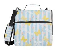 Yellow and Blue Butterfly Bow 1.5-Inch 3-Rings Organizer Binder with Strap Waterproof Document Organizer Bag for Office School