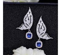 Yellow And Blue Cubic Zirconia Pave Pin Fly Butterfly Shape Drop Earrings For Women