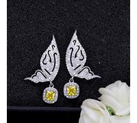 Yellow And Blue Cubic Zirconia Pave Pin Fly Butterfly Shape Drop Earrings For Women