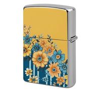 Yellow and Blue Floral Lighter Case Pouch Double-Sided Metal Lighter Sleeve Scratch & Drop Resistant Lighters Protector Fits Standard Kerosene Lighters Pocket Protective Cover for Camping Party