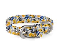 Yellow and Blue Flowers Dog Collar with Metal Buckle Collar Handmade Traction Protective Sleeve for Small Medium Dogs Cats and Pets