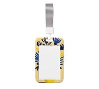 Yellow and Blue Flowers in Vase Sliding Id Badge Holder Hard Plastic Work Card Case Name Tag Protector for Nurses Office