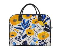 Yellow And Blue Flowers Laptop Tote Bag Casual Travel Handbag Multi Pocket Shoulder Bags for Work Travel