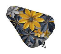 Yellow and Blue Flowers Padded Bike Seat Cushion with Drawstring Soft Comfort Waterproof Bicycle Seat Cover, Wide Saddle Protection Covers Protector for Men Women for Exercise Mountain Road Bikes