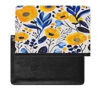 Yellow And Blue Flowers Passport Holder for Travel PU Leather Passport Book Card Holder Case Cute Passport Wallet Ultra Slim Passport Cover Passport Protector Case for Women Men