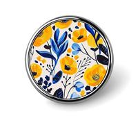 Yellow And Blue Flowers Round Badge Personalized Metal Lapel Pin Badges Fit Clothing Bags Hat Humorous Printed Brooch Badge Party Decorations Accessories for Men Women