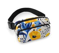 Yellow And Blue Flowers Waist Bag Fashion Fanny Bag with Adjustable Strap for Outdoor Workout Cycling Unisex, white, 20x13cm, Waist Bag