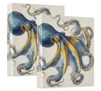 Yellow and Blue Octopus 3 Ring Binders 1.5 Inch Clear View Three Ring Binders Versatile Binder Fits 200 Sheets 2 Pack