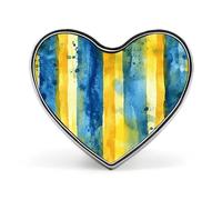 Yellow And Blue Pattern Badges Heart with Button Design, Personalized Picture Pin Brooches, Heart Badge Holders for Decorate Hat Shirt Clothing Bag Accessories