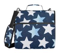 Yellow and Blue Stars 3 Rings 1.5 inch Binder Zipper with Shoulder Strap & Handle Waterproof School Supplies Organizer for School and Office