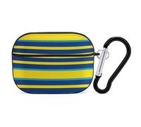 Yellow and Blue Stripes Airpod Pro Case AirPods 2 Case for Women Hard Shell Protective Cover with Carabiner Keychain Compatible with AirPods Case 2nd 1st Generation, Front LED Visible Black