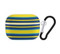 Yellow and Blue Stripes Airpod Pro Case AirPods 2 Case for Women Hard Shell Protective Cover with Carabiner Keychain Compatible with AirPods Case 2nd 1st Generation, Front LED Visible White