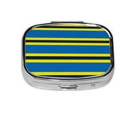 Yellow and Blue Stripes Print Pill Box Square Pill Case 2 Compartment Small Metal Medicine Organizer Portable Travel Pillbox for Pocket Purse Cute Mini Pill Container to Hold Daily Vitamins