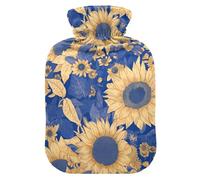 Yellow and Blue Sunflower Flowers Cute hot Water Bottle with Soft Cover, 2L hot compresses for The Body for Neck and Shoulder Pain Relief, Neck and Shoulder Pain Relief, Bolsa para agua Caliente