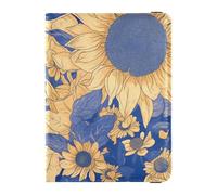 Yellow and Blue Sunflower Flowers Leather Passport Holder Covers Case for travel Vaccine Case Protector Cover Cute Passport Book for women Lightweight