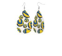 Yellow And Blue Volleyballprint Leather Earring Stylish Waterdrop Shaped Dangle Earrings With Double Sided Print, Pvc Leather 925 Silver Plated Hooks For Womenâ€™s Fashion Holiday Party Gift