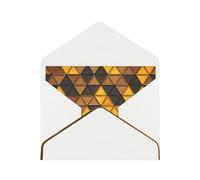 Yellow And Brown Triangles Luxury Pearl Paper Greeting Card With Gold Border, Blank Inside, With Envelope - Birthday, Wedding, Christmas, Valentine